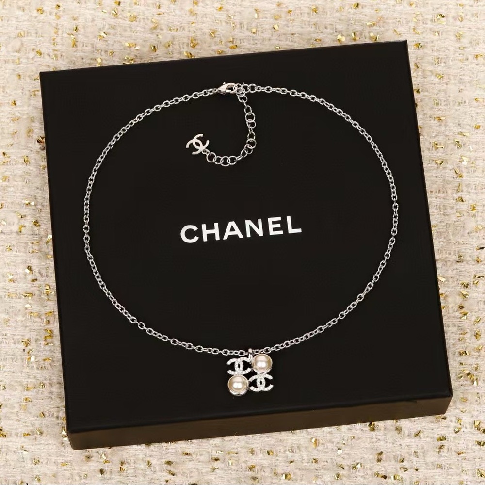 Chanel Silver Necklace with Pearl Accents